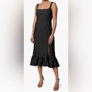 Laundry By Shelli Segal Black Square-Neck Ruffle-Hem Midi Dress